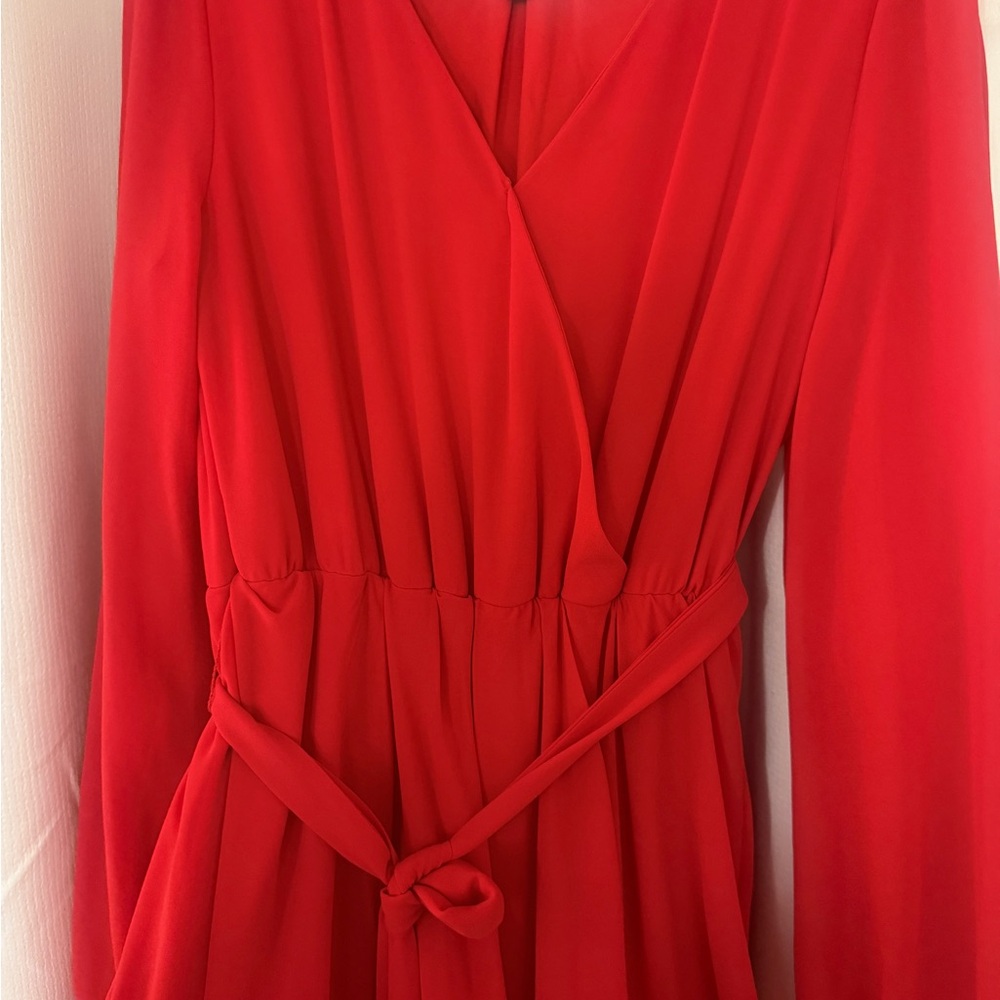 Elegant Red Long Sleeve Ruffle Maxi Dress - Picture 11 of 13